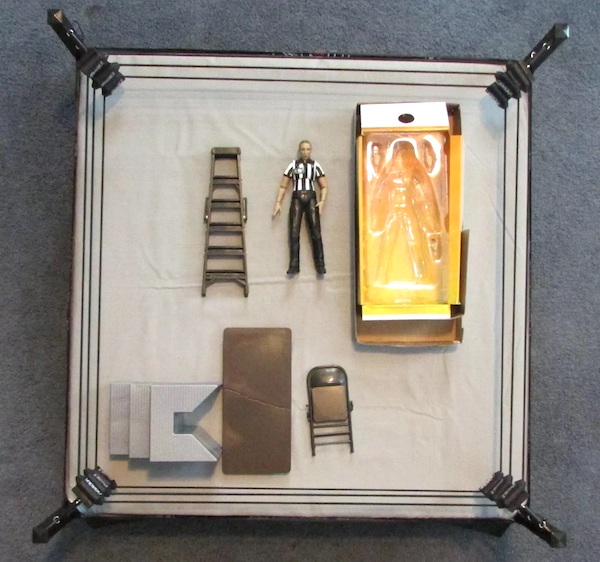 AEW Authentic Scale Ring with Referee Aubrey Edwards out of the box. Click to appraise or sell yours today