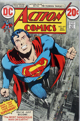Action Comics #419: 1st Human Target, partial photo cover by Neal Adams. Click for values