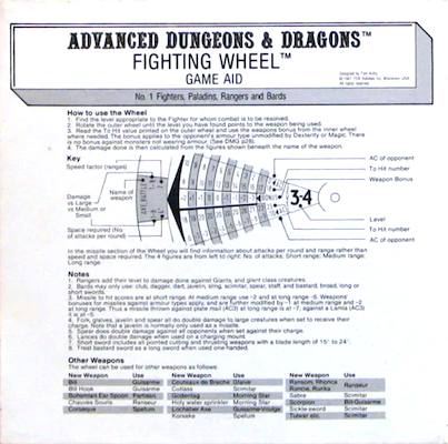 Advanced Dungeons and Dragons Fighting Wheel. Click to sell or appraise