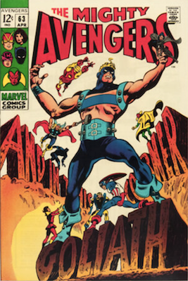 Avengers #63: Hawkeye ingests growth serum and becomes Goliath. Click to value yours or sell