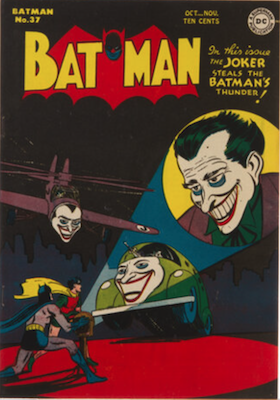 Batman #37: Classic Joker signal cover. Click for values