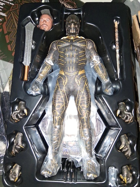 Black Panther MMS471 1/6th Scale Black Panther Erik Killmonger Figure open box. Click to value or sell yours