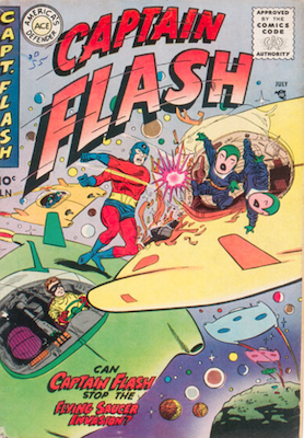 Captain Flash #4: Flying saucer cover. Click to value vintage comics