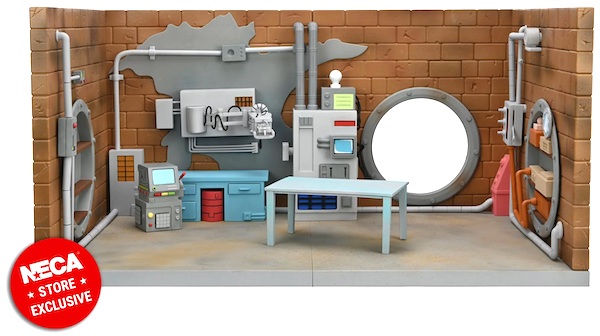 NECA Teenage Mutant Ninja Turtles Donatello's Lab Diorama Playset assembled. Click for appraisal