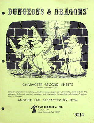 Dungeons and Dragons Character Record Sheets (1979). Click to sell or value yours