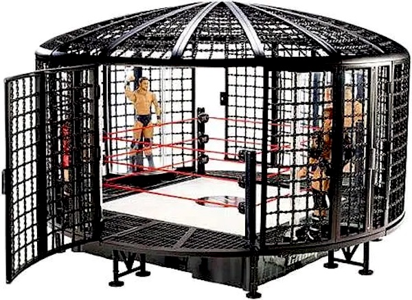 WWE Toys R Us Exclusive Elite Elimination Chamber Ring Playset assembled. Click to value yours