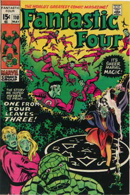 Fantastic Four #110: Green printing error of color on the cover. Click for values