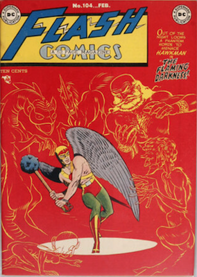 Flash Comics #104: Flash origin retold; scarce. Click for appraisal