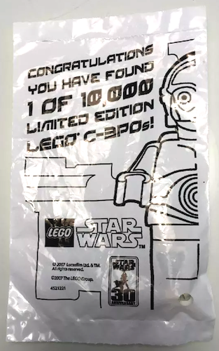 Lego Star Wars Chrome Gold C-3PO 1 OF 10,000 Limited Edition, original bag. Click for values