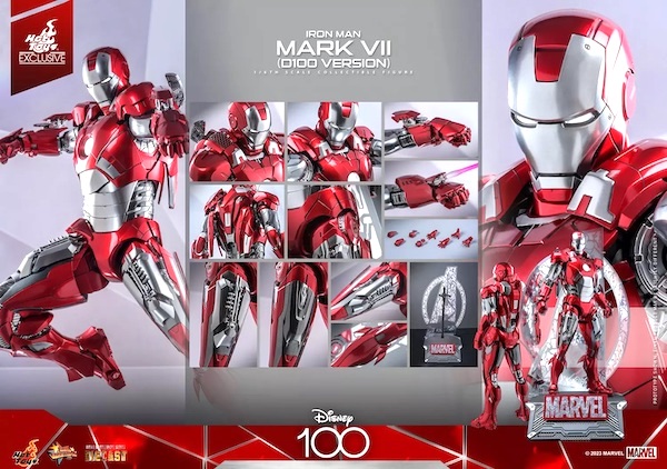 Disney 100 1/6th Scale Iron Man Mark VII D100 Figure open box. Click to value or sell one