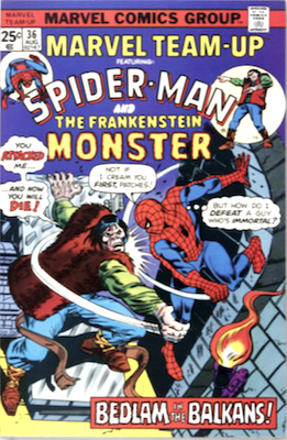 Marvel Team-Up #36: Spider-Man vs Frankenstein's Monster. Click for value