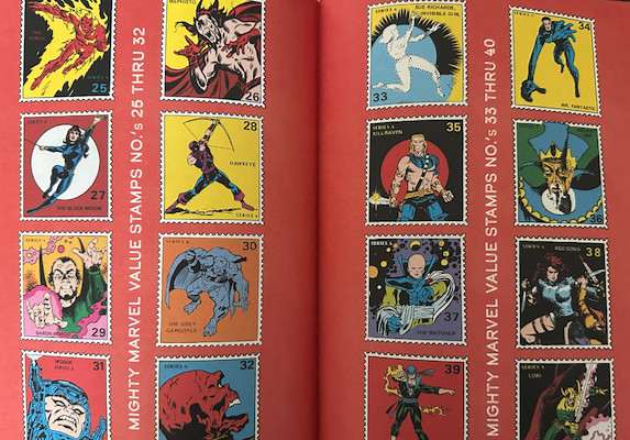 Marvel Value Stamp album interior pages showing pasted-in stamps Marvel Value Stamp album interior pages showing pasted-in stamps