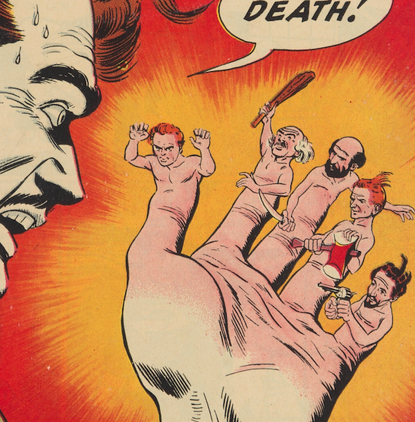 Sensation Comics #109: man haunted by his own fingers!