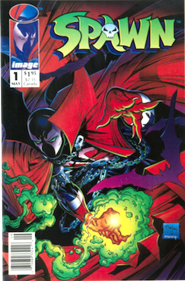 Spawn #1 Newsstand Edition. With UPC bar code at bottom left. Click to value one