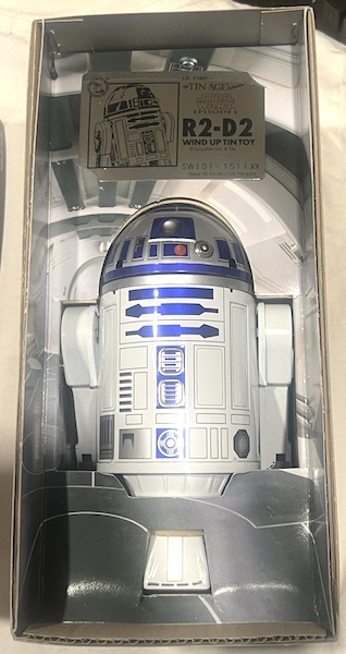 Star Wars Episode I The Phantom Menace R2-D2 Wind Up Tin Toy open box. Click to value or sell one