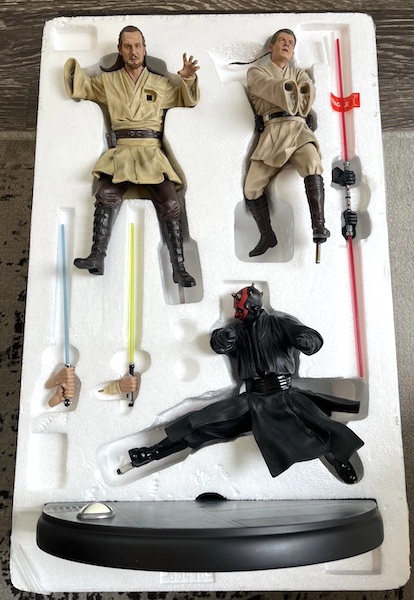 Star Wars Episode I the Phantom Menace Duel of the Fate Statue open box. Click to value or sell yours