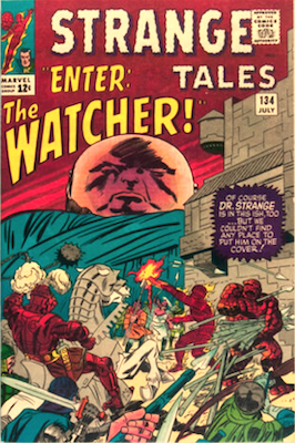 Strange Tales #134: The Watcher cover; warns Human Torch and Thing about Kang. Click to sell your comics