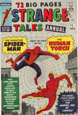 Strange Tales Annual #2: Spider-Man vs Human Torch; 4th or 5th appearance depending on which source you believe. Click for values