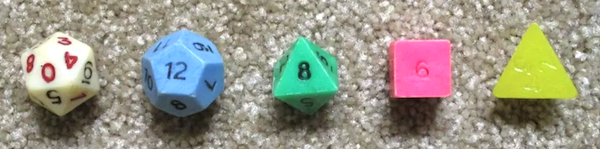 Dungeons and Dragons Creative Publications Bag of five Polyhedral Dice (1974). Click to sell or appraise yours