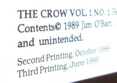 The Crow third printing indicia