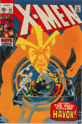 X-Men #58: First Havok. Click to have your X Men Comic Books valued