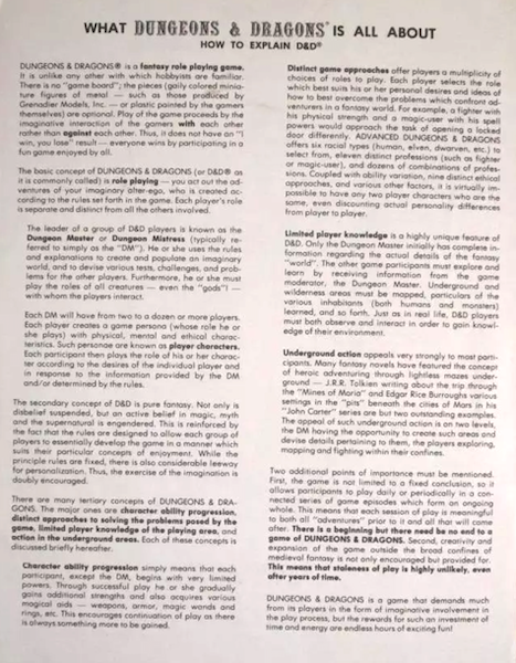 What Dungeons and Dragons is all about, How to Explain D&D Flier. Rare! Click to sell one if you have it