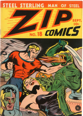 Zip Comics #18: Classic sci-fi "headlights" cover. Click to value one